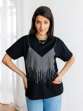 Футболка с принтом базовая хлопок имитация страз