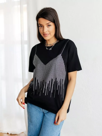 Футболка с принтом базовая хлопок имитация страз