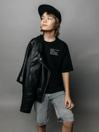 Футболка для мальчика черная оверсайз с принтом подростковая