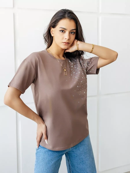 Футболка с принтом базовая хлопок имитация страз новогодняя