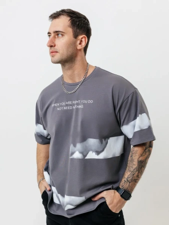 Футболка базовая оверсайз с принтом хлопок летняя