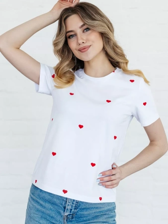 Футболка с сердечками хлопок больших размеров ФК561