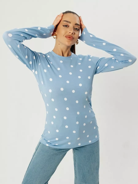 Лонгслив в горошек женский облегающий с принтом дк571