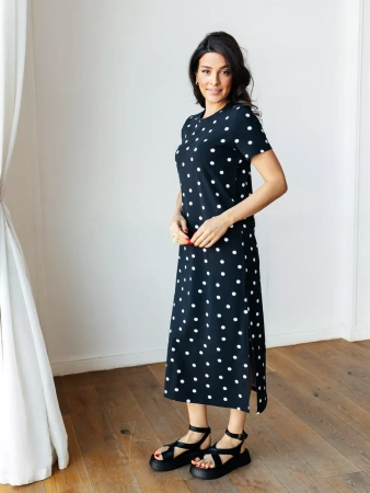 Платье женское трикотажное в горошек длинное хлопок ПЛК609