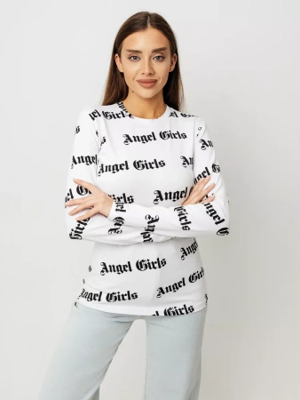 Лонгслив белый с принтом облегающий дк571