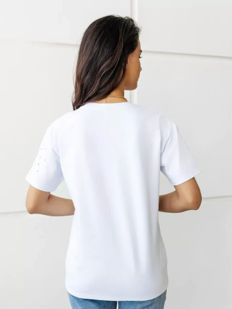 Футболка с принтом базовая хлопок имитация страз новогодняя