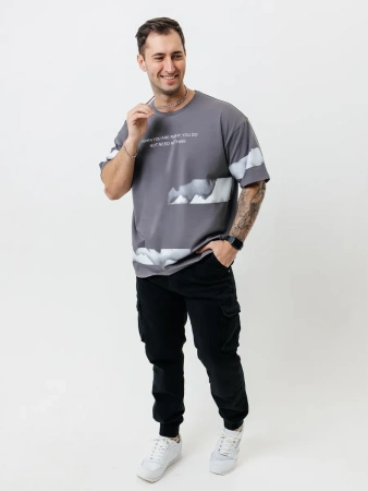 Футболка базовая оверсайз с принтом хлопок летняя