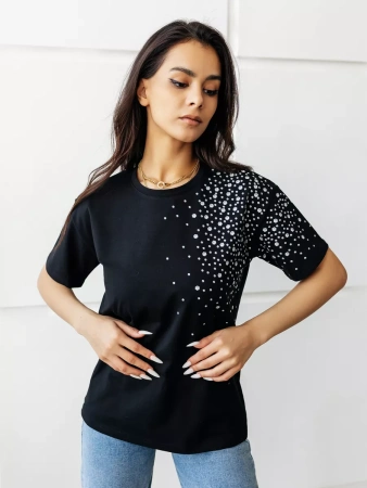 Футболка женская с принтом базовая хлопок имитация страз