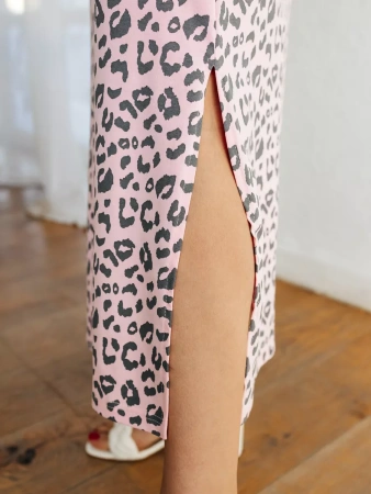 Платье леопардовое нарядное хлопок длинное ПЛК609