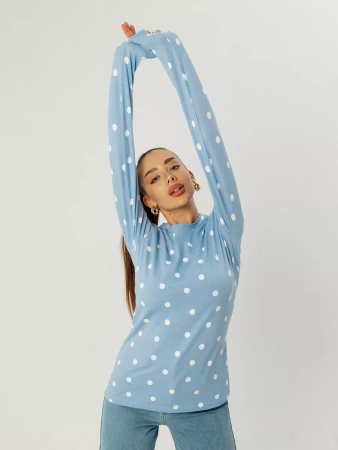 Лонгслив в горошек женский облегающий с принтом дк571