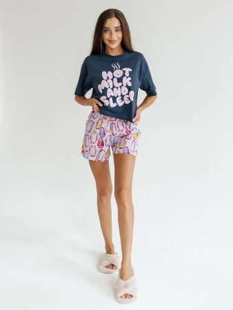 Пижама женская с шортами большие размеры хлопок