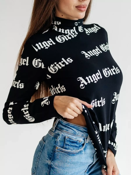 Водолазка женская облегающий лонгслив с принтом ДК572