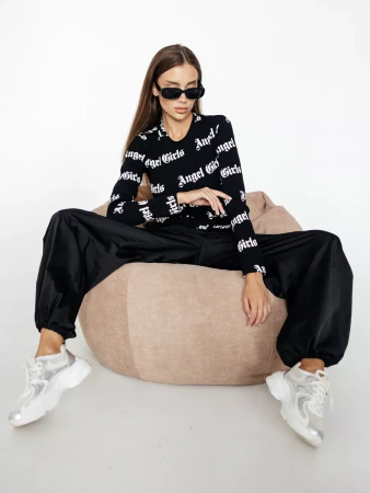 Лонгслив черный женский облегающий с надписью дк571