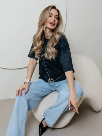 Футболка женская летняя варенка оверсайз базовая хлопок