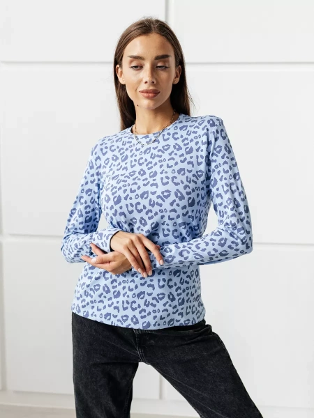 Лонгслив леопард женский облегающий с принтом дк571