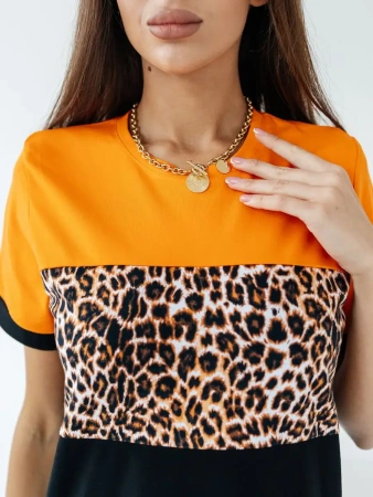 Платье осеннее леопард больших размеров длинное ПЛК569