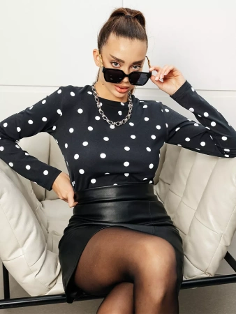 Лонгслив в горошек черный облегающий с принтом дк571