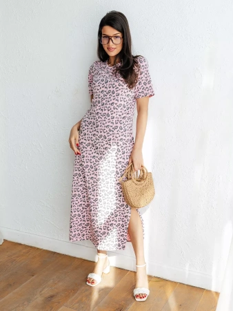 Платье леопардовое нарядное хлопок длинное ПЛК609