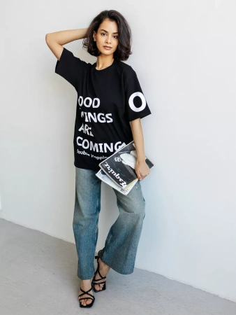 Футболка с принтом оверсайз летняя больших размеров OK