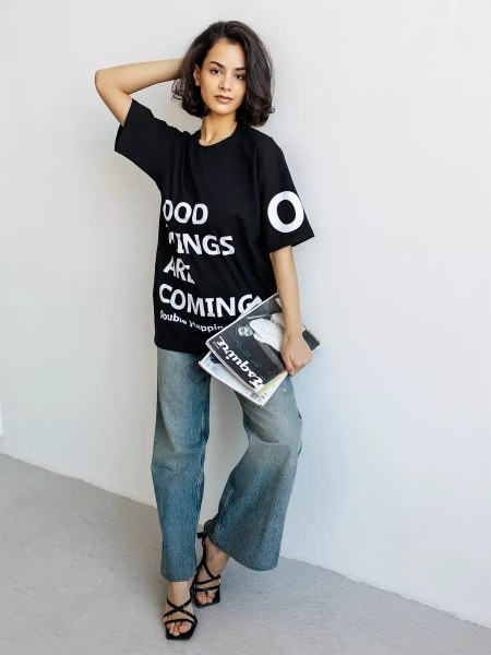 Футболка с принтом оверсайз летняя больших размеров OK