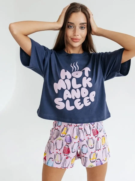 Пижама женская с шортами большие размеры хлопок