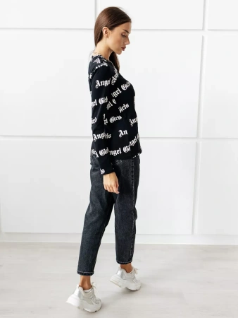 Лонгслив черный женский облегающий с надписью дк571