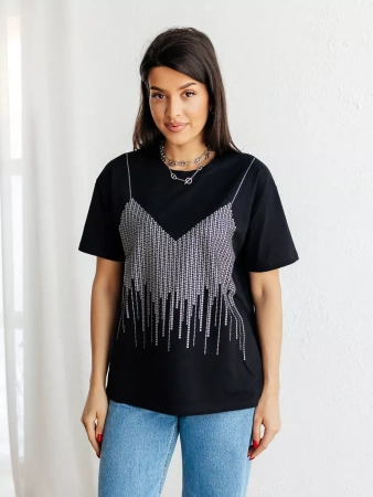 Футболка с принтом базовая хлопок имитация страз