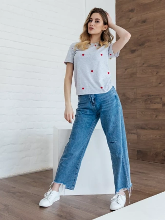 Футболка прямая с сердечками хлопок больших размеров ФК561