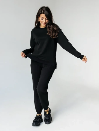 Брюки джоггеры на резинке домашние черные БФ595