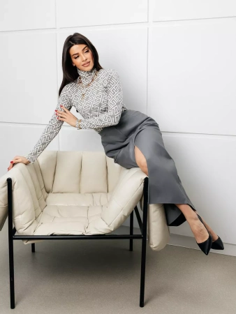 Водолазка женская облегающий лонгслив с принтом ДК572