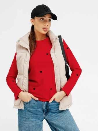 Лонгслив красный женский облегающий с сердечками дк571