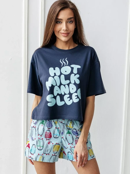 Пижама женская с шортами большие размеры хлопок