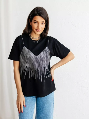 Футболка с принтом базовая хлопок имитация страз