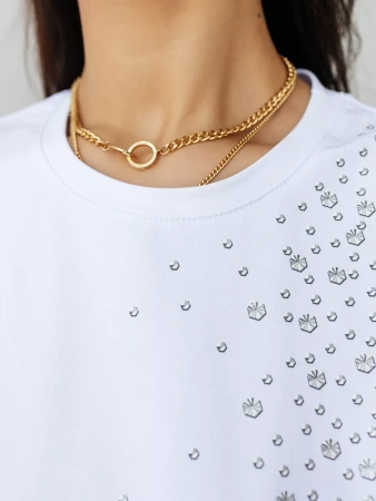 Футболка с принтом базовая хлопок имитация страз новогодняя