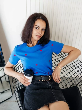 Футболка нарядная с сердечками хлопок больших размеров Ф561