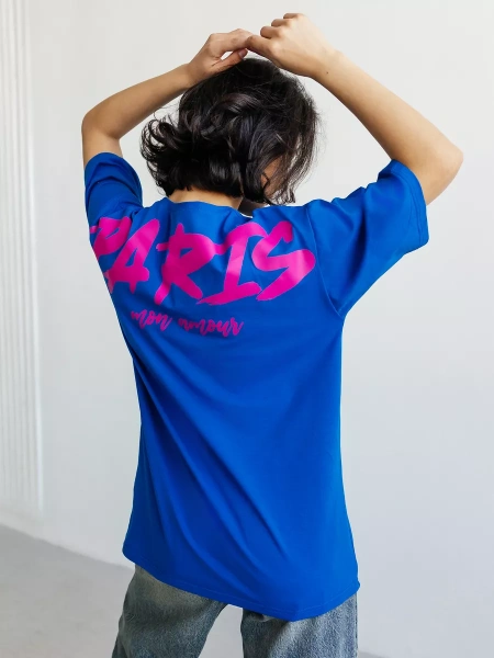 Футболка с принтом оверсайз летняя больших размеров PARIS