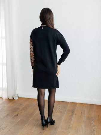Трикотажное платье водолазка леопардовое футер теплое плф597