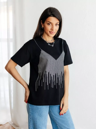 Футболка с принтом базовая хлопок имитация страз