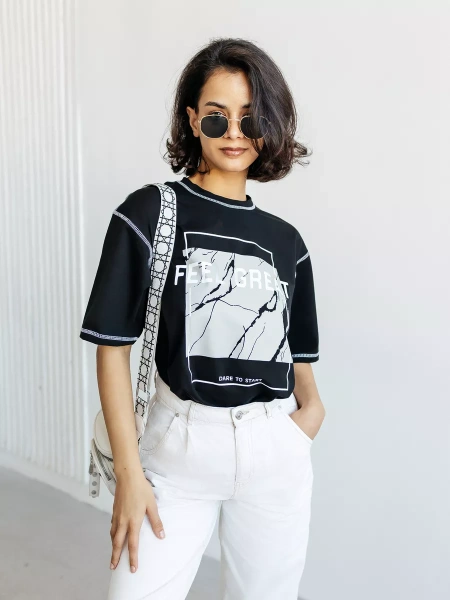 Футболка летняя оверсайз с принтом большие размеры