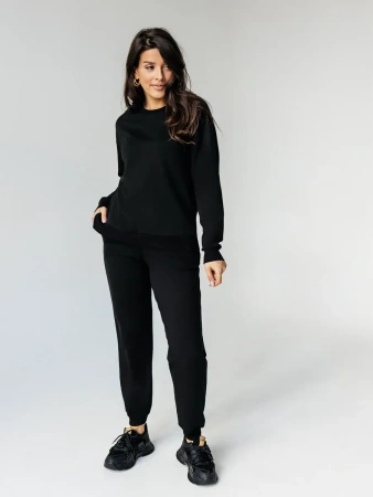 Брюки джоггеры на резинке домашние черные БФ595