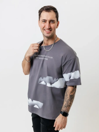 Футболка базовая оверсайз с принтом хлопок летняя