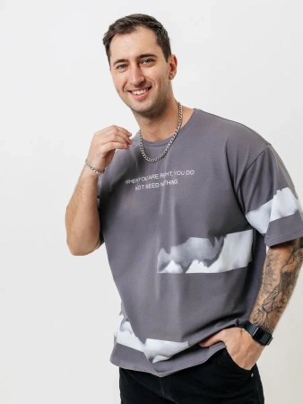 Футболка базовая оверсайз с принтом хлопок летняя