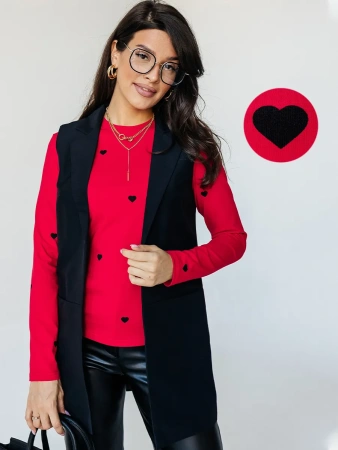 Лонгслив красный женский облегающий с сердечками дк571