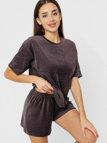 Пижама женская домашняя с шортами велюр