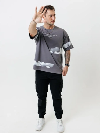 Футболка базовая оверсайз с принтом хлопок летняя