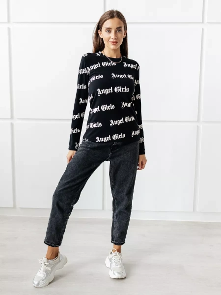 Лонгслив черный женский облегающий с надписью дк571