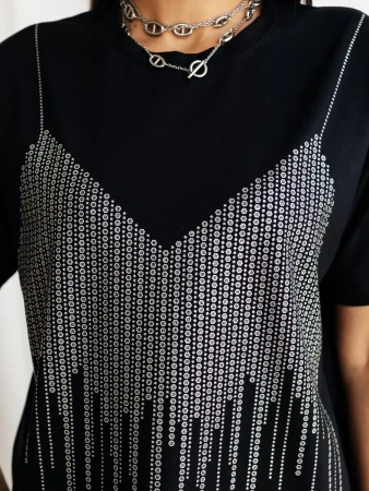 Футболка с принтом базовая хлопок имитация страз