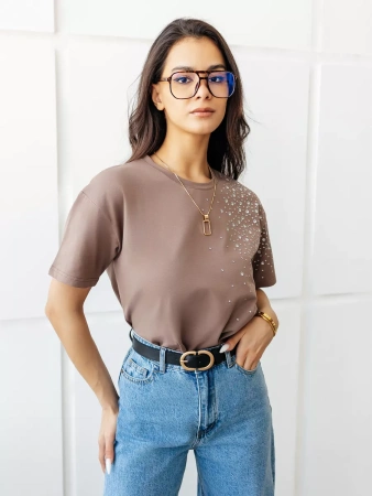 Футболка с принтом базовая хлопок имитация страз новогодняя