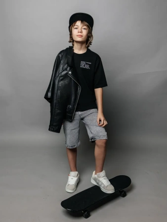 Футболка для мальчика черная оверсайз с принтом подростковая