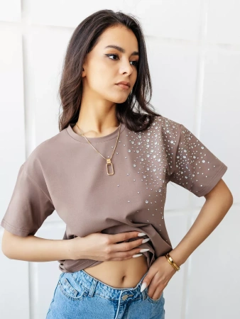 Футболка с принтом базовая хлопок имитация страз новогодняя